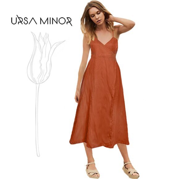 URSA MINOR Dresses & Skirts - URSA MINOR Rust Linen Wrap Sleeveless Dress